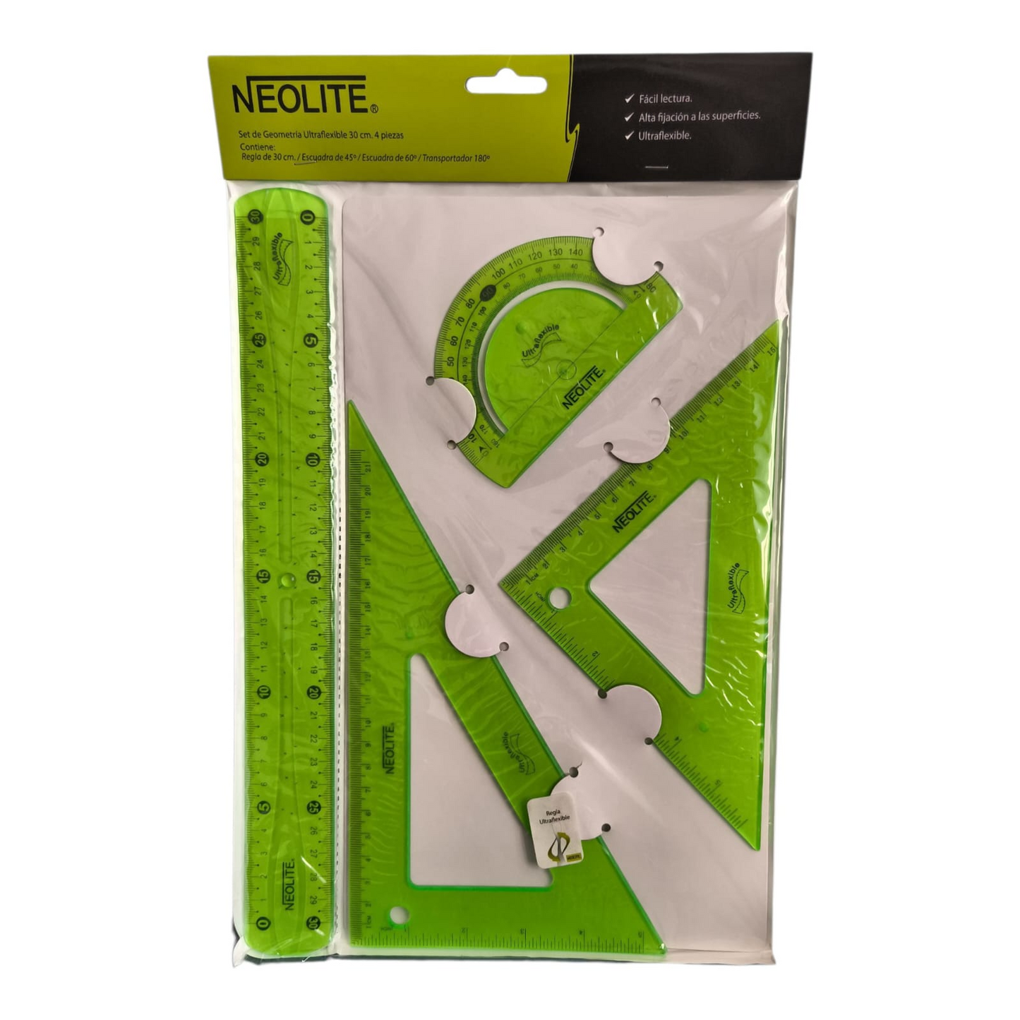 NEOLITE Set de Geometría UltraFlexible 30 cm Color Surtido – Ideal para Medir, Dibujar y Trabajos Escolares con Máxima Precisión 📐✏️