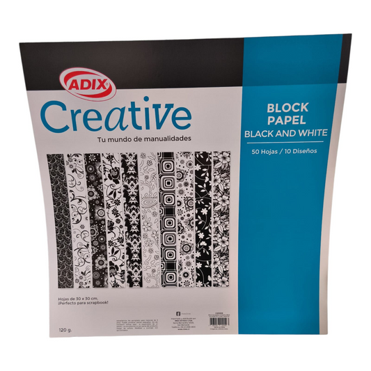 ADIX Creative Block Papel Black and White – Ideal para Scrapbook, Decoración y Manualidades Elegantes en Blanco y Negro 🖤✨
