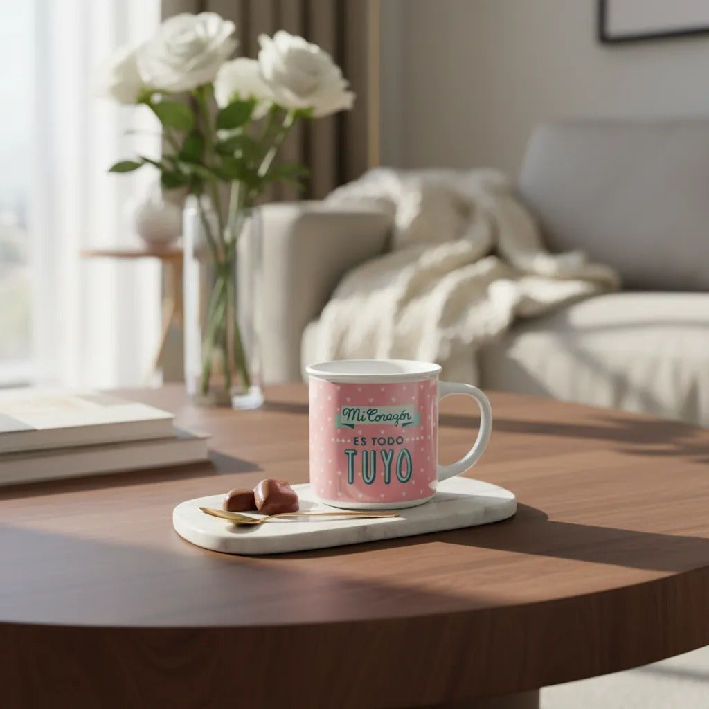 Happydays Tazón Romántico “Mi Corazón es Todo Tuyo” – Regalo Ideal para San Valentín, Aniversarios y Momentos Especiales