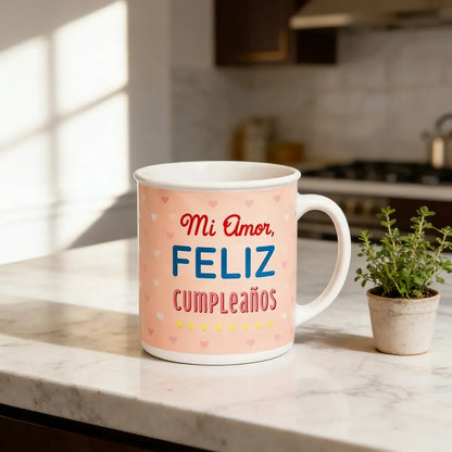 Tazón Happydays “Mi Amor, Feliz Cumpleaños” – Regalo Romántico Ideal para Sorprender en su Día Especial