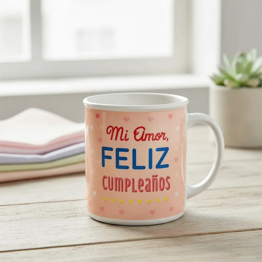 Tazón Happydays “Mi Amor, Feliz Cumpleaños” – Regalo Romántico Ideal para Sorprender en su Día Especial