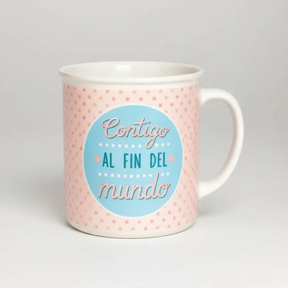 Tazón Happydays “Contigo al Fin del Mundo” – Regalo Romántico Ideal para Parejas y Personas Especiales