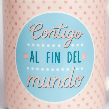 Tazón Happydays “Contigo al Fin del Mundo” – Regalo Romántico Ideal para Parejas y Personas Especiales