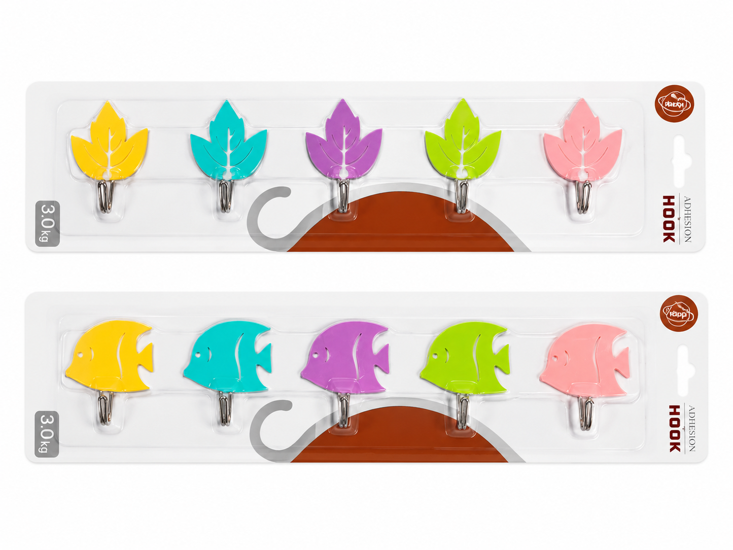 Set de 5 Ganchos Adhesivos Decorativos diseño surtido – Diseño Hoja y Pez para Organizar tu Hogar