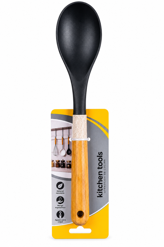 Cuchara de Cocina Antiadherente con Mango Tipo Madera – Ideal para Cocinar y Servir