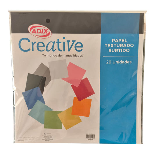 ADIX Papel Texturado Surtido para Manualidades, Scrapbook y Decoración | Set 20 Hojas de Colores Creativos