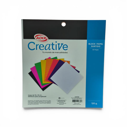 ADIX Block Papel Surtido para Scrapbook, Manualidades y Decoración Creativa | 40 Hojas de Colores Vibrantes