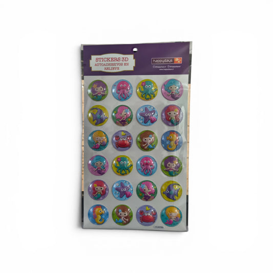 Happydays Stickers 3D Mundo Marino para Decorar Cuadernos, Agendas y Manualidades | Adhesivos en Relieve Coloridos