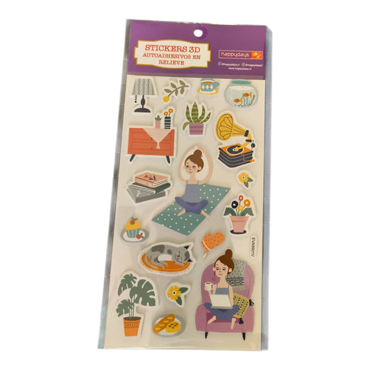 Happydays Stickers 3D Estilo Home & Relax para Decorar Agendas, Scrapbook y Manualidades | Adhesivos en Relieve Decorativos