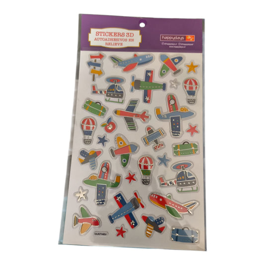 Happydays Stickers 3D de Aviones y Viajes para Decorar Cuadernos, Agendas y Manualidades | Adhesivos en Relieve Temática Aventuras