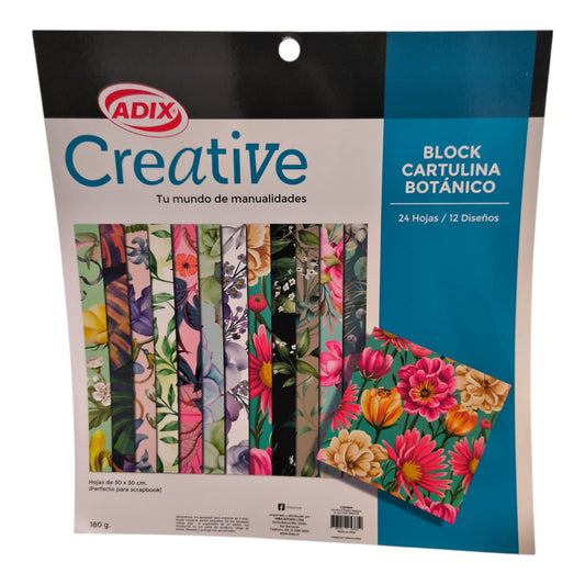 ADIX Creative Block Cartulina Botánico – Ideal para Scrapbook, Decoración y Manualidades con Diseños Florales 🌸✨